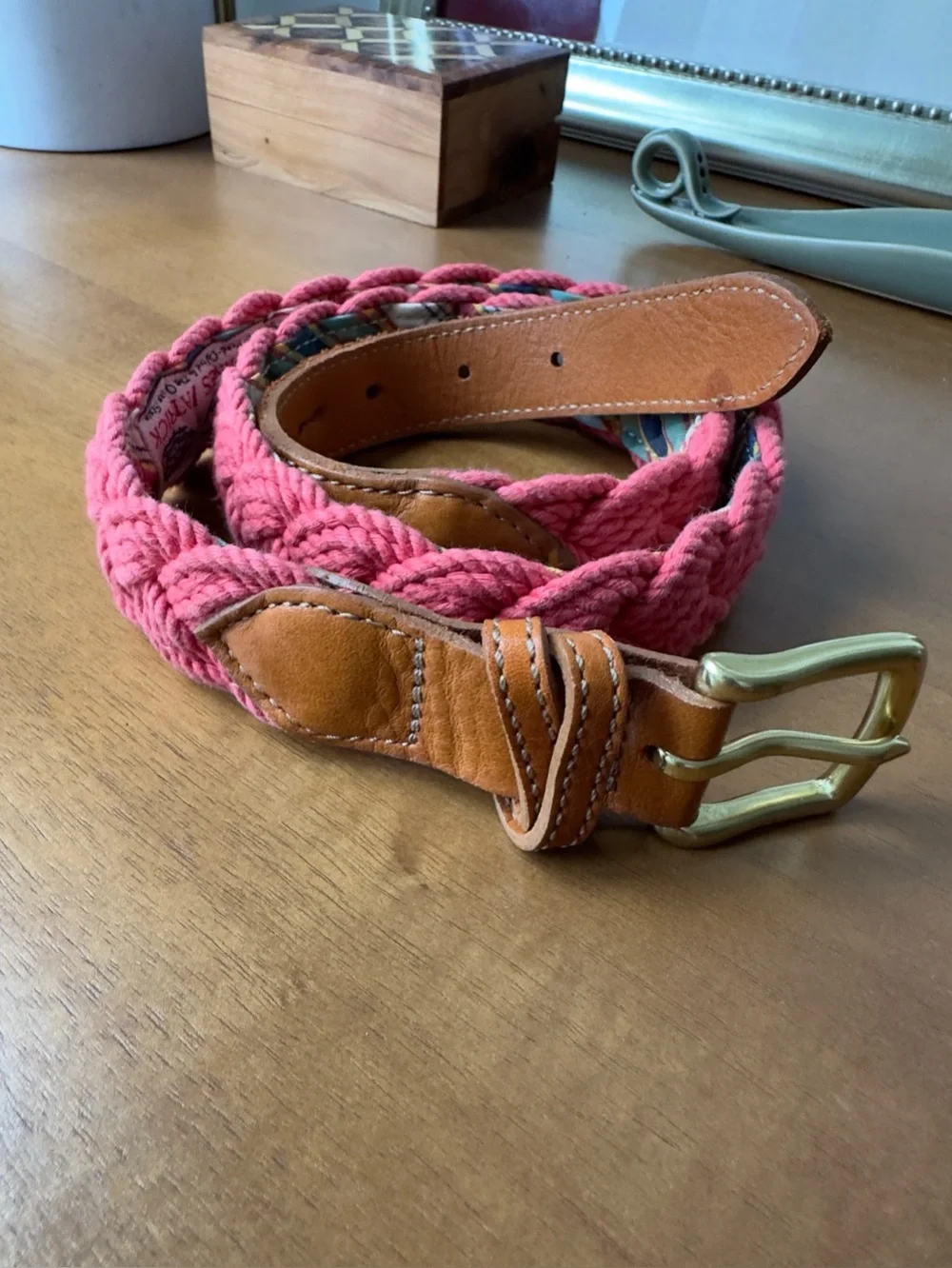 Braided Nantucket Red Leather-Trim Men’s Belt size 34 great condition